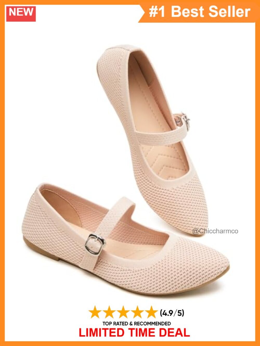 Women's Pointed-Toe Buckle Strap Knit Flats Memory Foam Dress Shoes